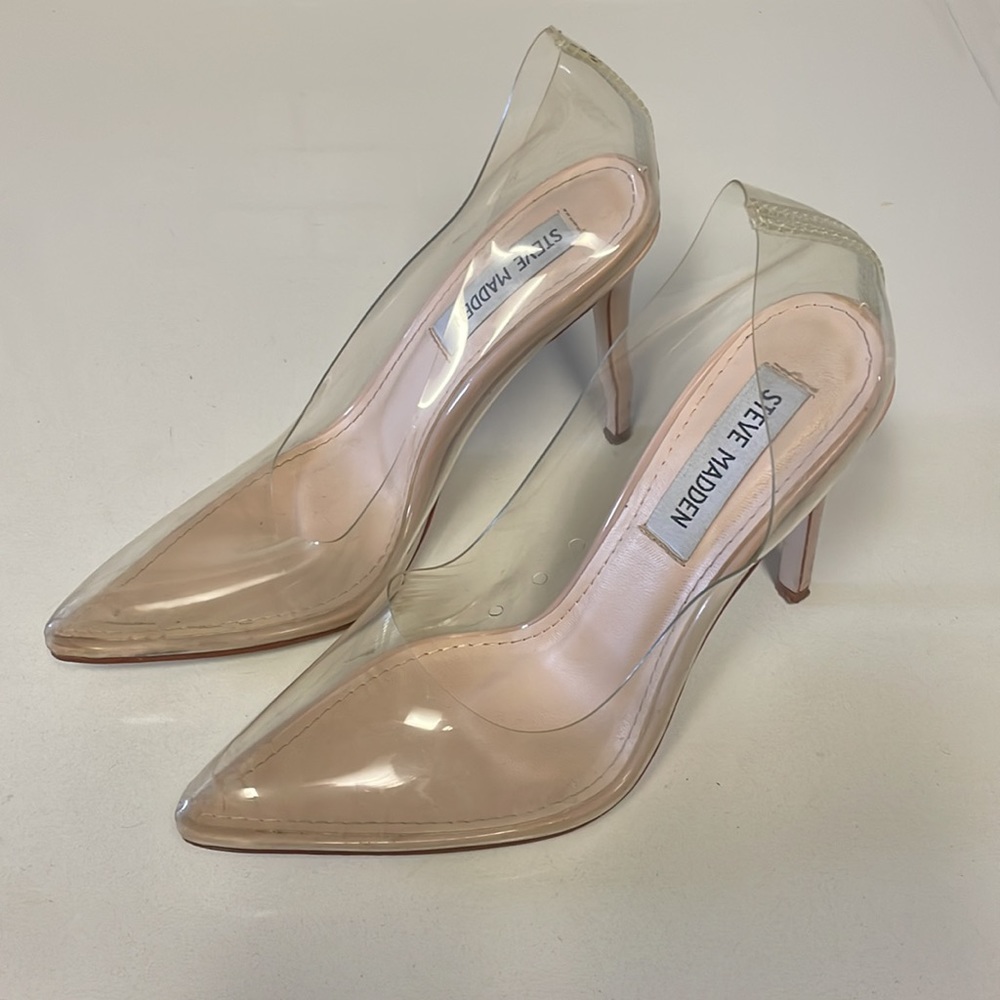 Steve Madden Clear PVC Pointed-Toe Heels with Nude Insole